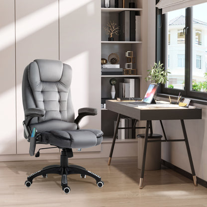 Heated Massage Recliner Office Chair | 6 Point Massage | Velvet-Feel Fabric | 130° Recline | 360° Swivel | Height Adjustable 107-116cm | 120kg | Grey