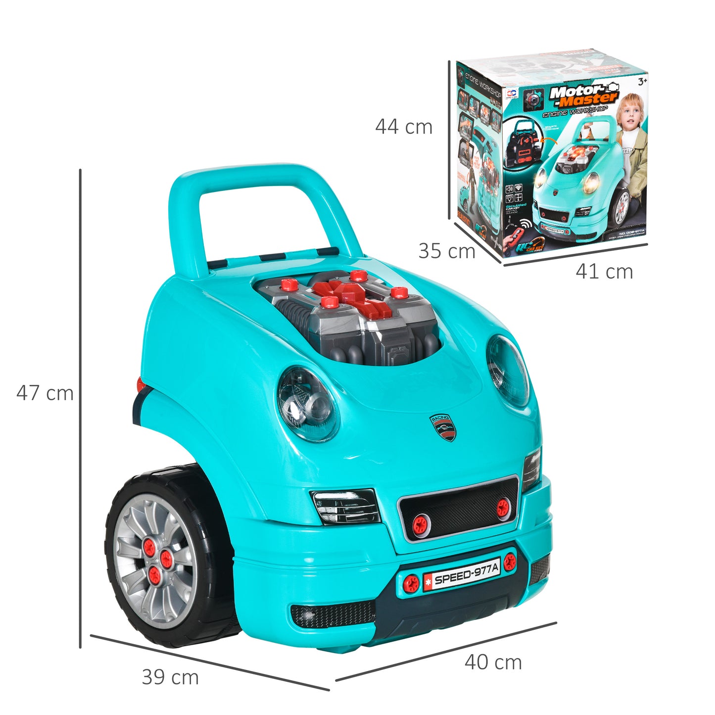 Kids Truck Engine Toy Set, Educational Car Service Station Playset, Take Apart Workshop, w/ Steering Wheel, for 3-5 Years Old Teal Green