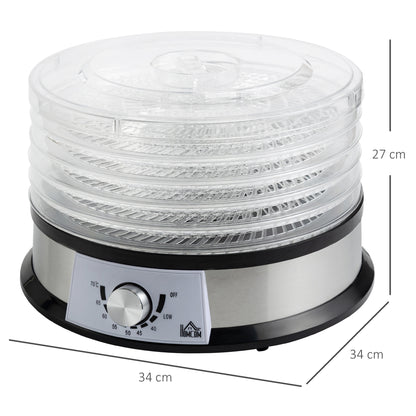 HOMCOM 5 Tier Food Dehydrator, 250W Stainless Steel Food Dryer Machine with Adjustable Temperature for Drying Fruit, Meat, Vegetable, Silver