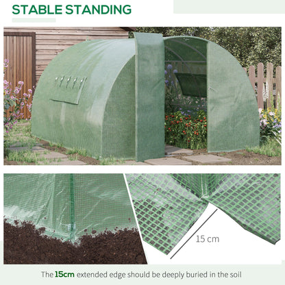Outsunny Reinforced Polytunnel Greenhouse with Metal Hinged Door, 25mm Diameter Galvanised Steel Frame & Mesh Windows (3 x 6M)