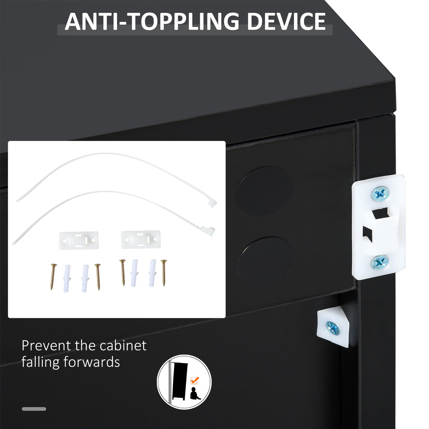 Modern Stylish Freestanding Push-Open Design Cabinet with 2 Drawer, 2 Door Cabinet, 2 Part Inner Space-Light Grey and Black