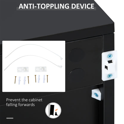 Modern Stylish Freestanding Push-Open Design Cabinet with 2 Drawer, 2 Door Cabinet, 2 Part Inner Space-Light Grey and Black