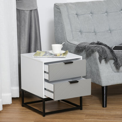 Bedside Cabinet with 2 Drawer Storage Unit, Unique Shape Bedroom Table Nightstand with Metal Base