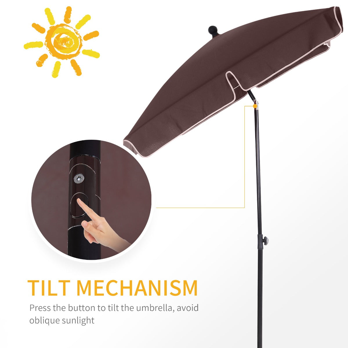 Outsunny Aluminium Umbrella Parasol Sun Screen Shade - Brown