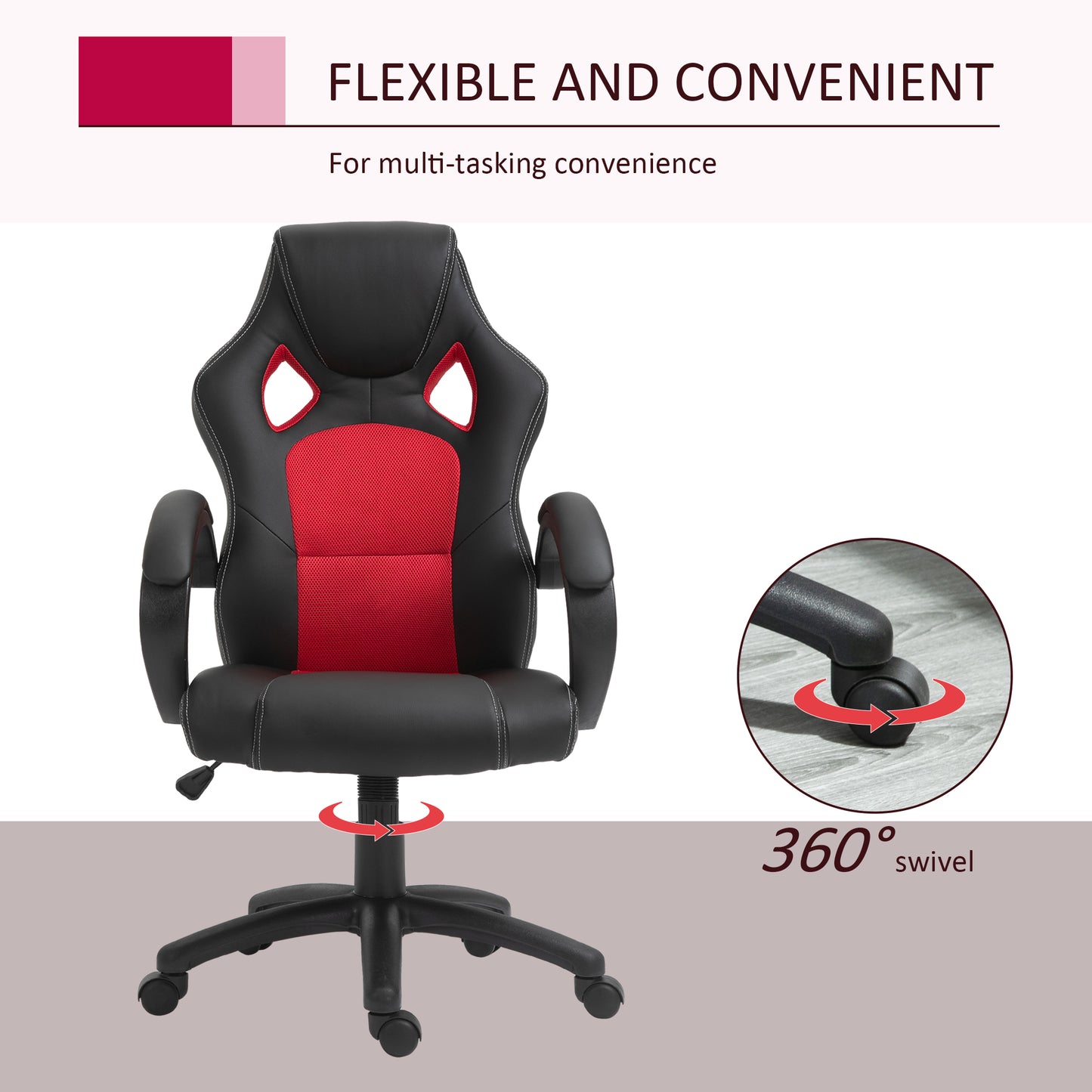 Vinsetto Computer Chair Faux Leather High Back Home Office Chair, Swivel Chair w/ Wheels Armrests, Black & Red