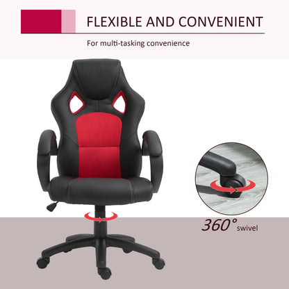 Vinsetto Computer Chair Faux Leather High Back Home Office Chair, Swivel Chair w/ Wheels Armrests, Black & Red