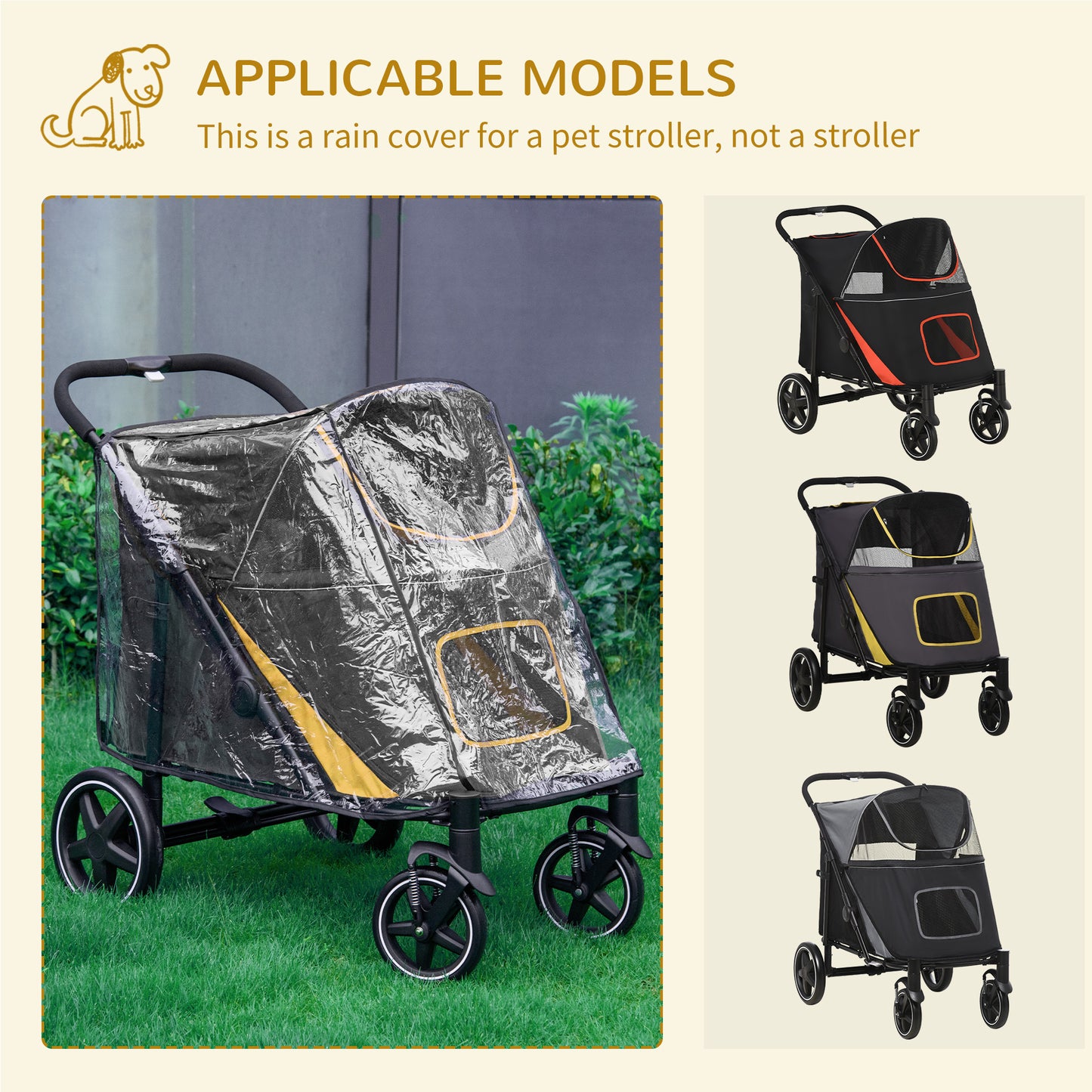 PawHut One-Click Foldable Pet Travel Stroller with Rain Cover, Cat Dog Pushchair with Front Wheels, Shock Absorber, Storage Bags, Mesh