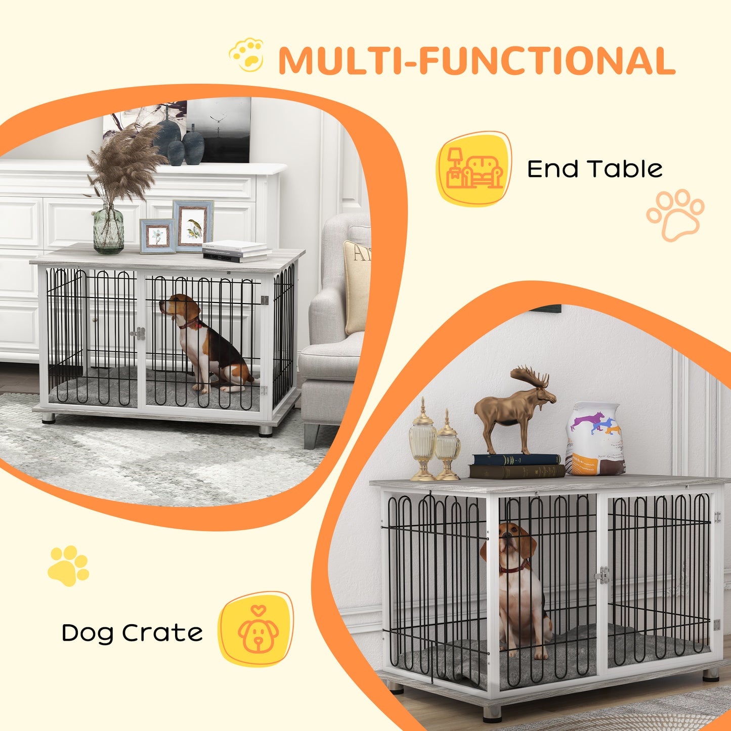 Large Dog Crate Furniture Side Table | Washable Cushion | Lockable Door | Steel Wire Ventilation | Large Dogs up to 35kg | 105 x 68 x 75cm | Graphite