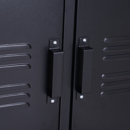 Industrial TV Cabinet Stand Media Centre Steel Shelf Doors Storage System DVD Recorder Receiver Unit - Black