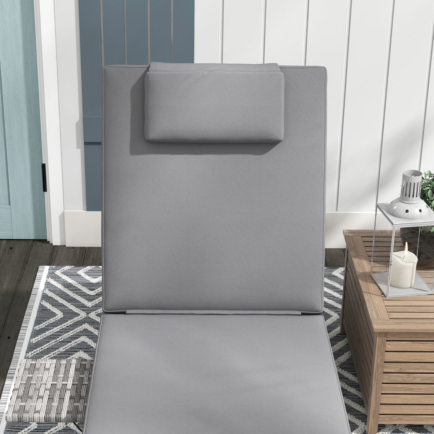 Outdoor Patio PE Rattan Sun Lounger With Cushion, 5-Level Reclining Wicker Rattan With Tea Tray, for Poolside, Patio, Deck - Grey