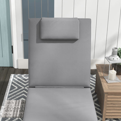 Outdoor Patio PE Rattan Sun Lounger With Cushion, 5-Level Reclining Wicker Rattan With Tea Tray, for Poolside, Patio, Deck - Grey