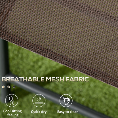 Outsunny 3 Pcs Garden Table and Chairs, Outdoor Bistro Set, Patio Conversation Furniture Set w/ Foldable Armchairs & Glass Top Coffee Table, Brown