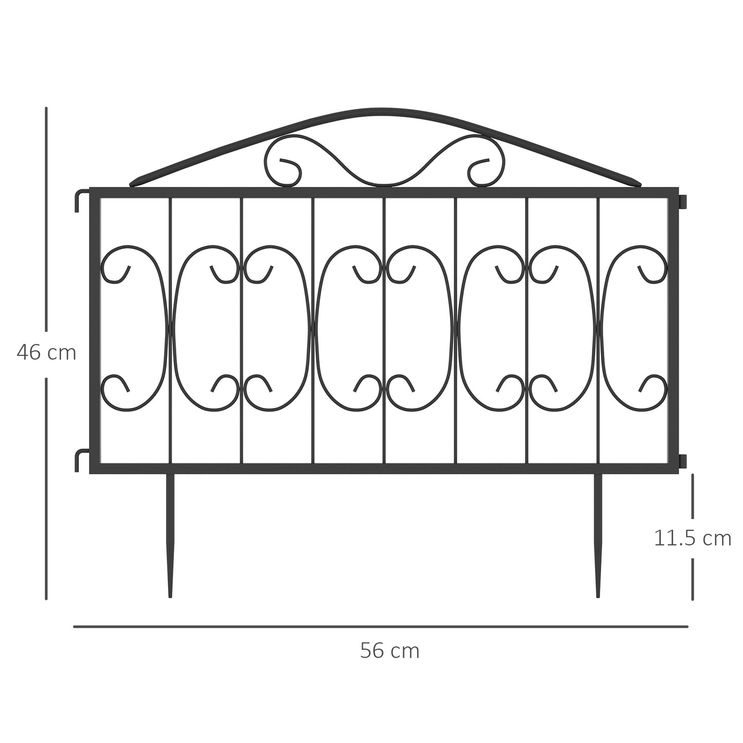 Outsunny Decorative Garden Fencing, 4 Piece Outdoor Picket Fence Panels, Rustproof Metal Wire Landscape Flower Bed Border Edging Animal Barrier, Black