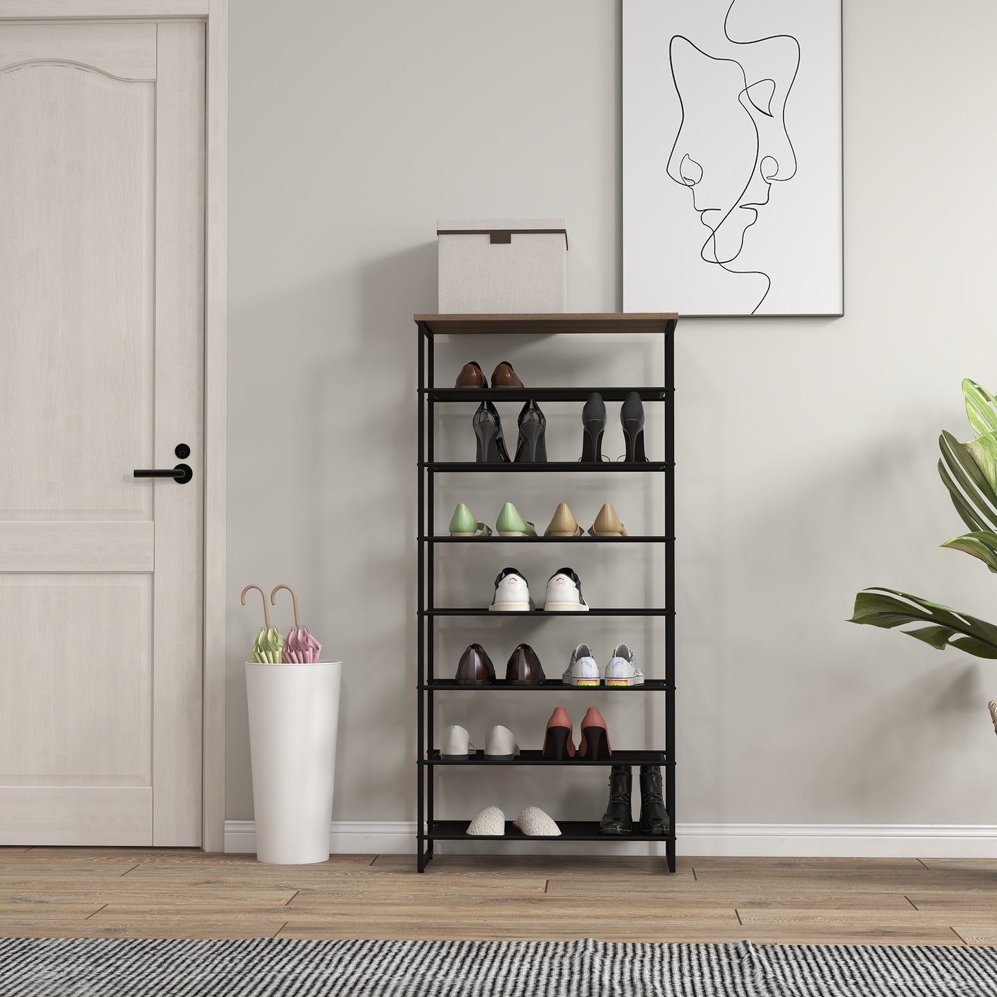 8-Tier Shoe Rack, Shoe Storage Organizer with Mesh Shelves Free Standing Shoe Shelf Stand for 21-24 Pairs of Shoes for Entryway Black and Grey