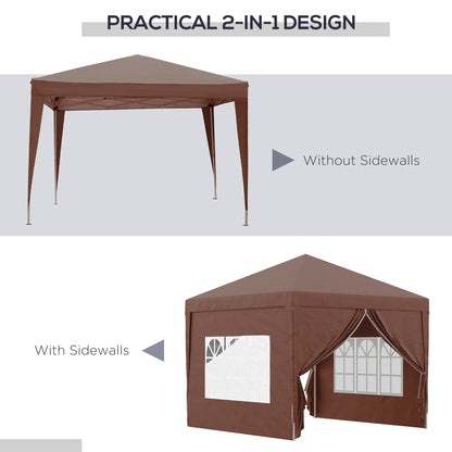 Outsunny 3 x 3m Pop Up Gazebo, Wedding Party Canopy Tent Marquee with Carry Bag and Windows, Coffee