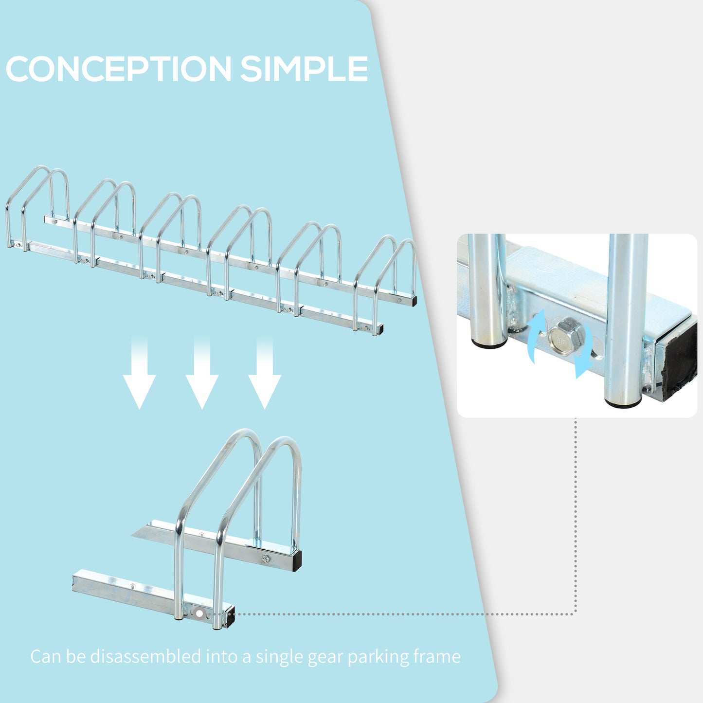 Bike Stand Parking Rack Floor or Wall Mount Bicycle Cycle Storage Locking Stand 179L x 33W x 27H (6 Racks, Silver)