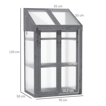 Outsunny 3-Tier Wooden Cold Frame Greenhouse Garden Grow House w/ Polycarbonate Glazing, Openable Lid, 70 x 50 x 120 cm, Grey