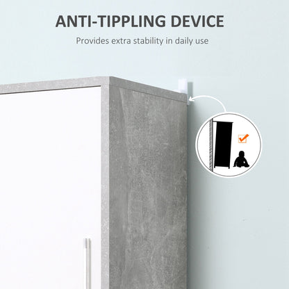 Kleankin Free-standing Tall Bathroom Storage Cabinet w/ 2 Cupboards 2 Open Compartments, Slim Bathroom Organizer Adjustable Shelves Elevated Base-Grey