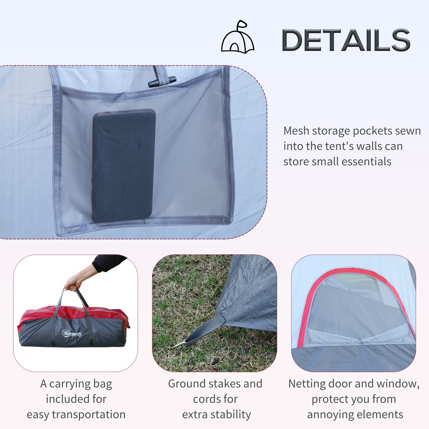 Outsunny 5-6 Man Dome Camping Tent Hiking Shelter UV Protection Water Resistant Tunnel Sun Shade - Grey