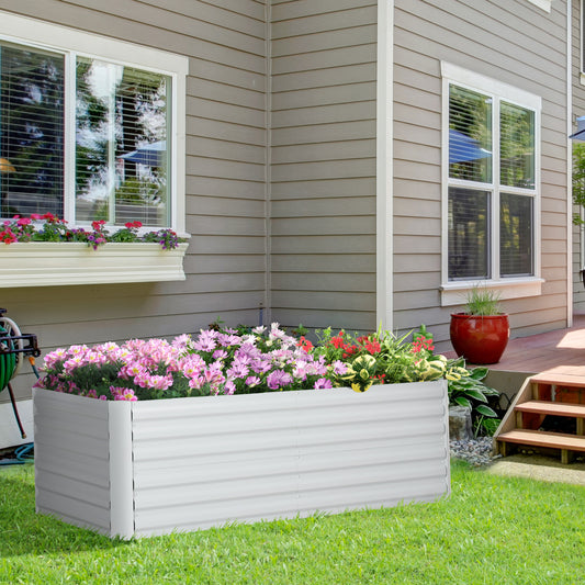 Outsunny Raised Beds for Garden, Galvanised Steel Outdoor Planters with Multi-reinforced Rods, 180 x 90 x 59 cm, Grey