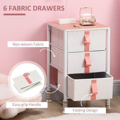 Chest of Drawers, Cloth Organizer Unit with 3 Fabric Drawers, Metal Frame and Wooden Top, Storage Cabinet for Kids Room, Living Room, Pink