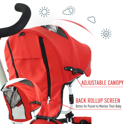 4-in-1 Kids Tricycle Stroller With Canopy-Red