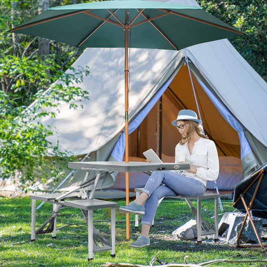Outsunny Portable Foldable Camping Picnic Table with Seats Chairs and Umbrella Hole, 4-Kids Fold Up Travel Picnic Table, Grey