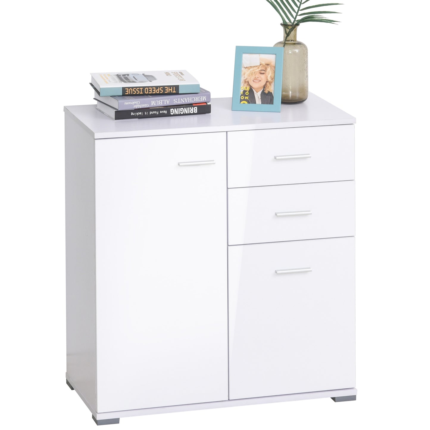 High Gloss Side Cabinet, Size 71x35x76 cm-White