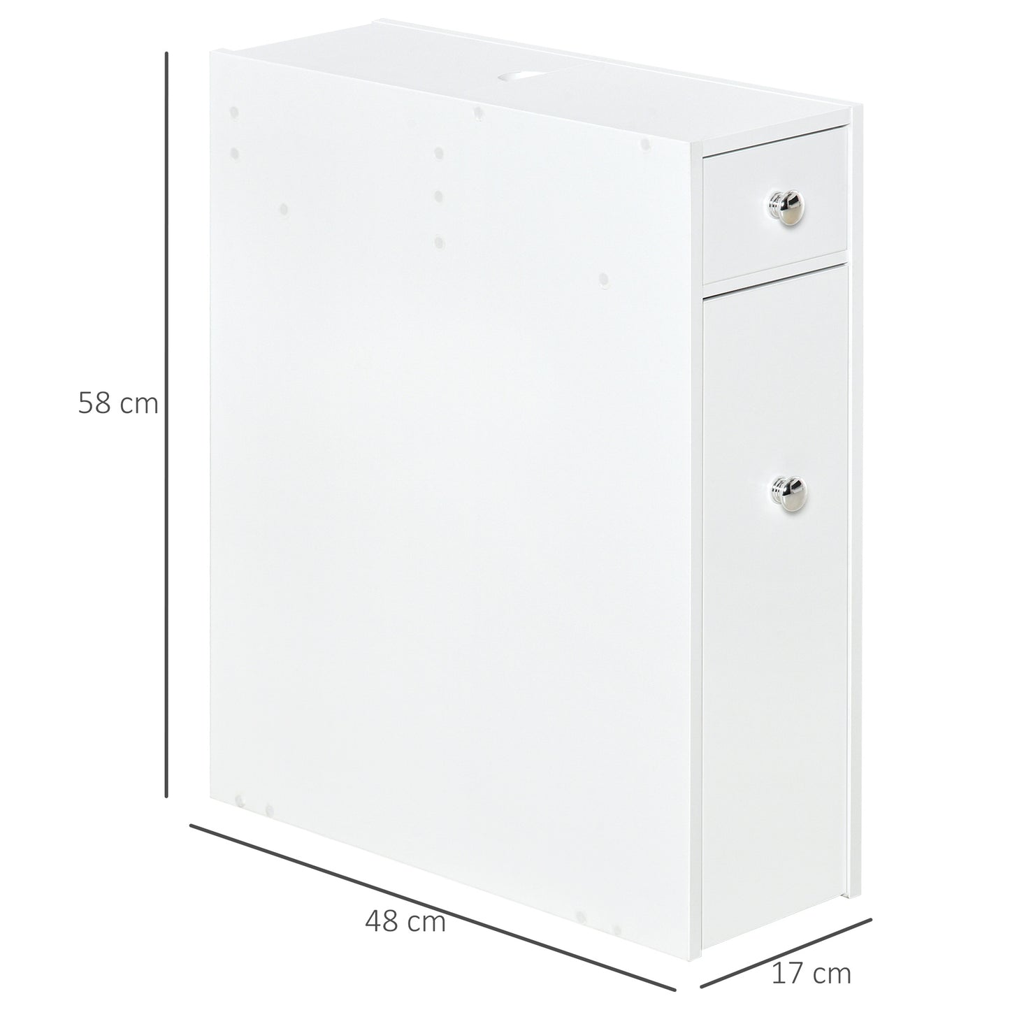 Bathroom Slim Floor Cabinet Narrow Wooden Storage Home Bath Toilet Cupboard Organiser Unit with Drawers White