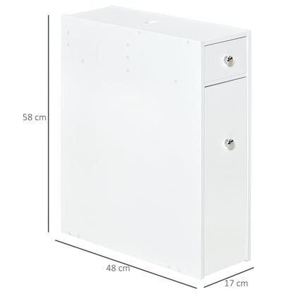 Bathroom Slim Floor Cabinet Narrow Wooden Storage Home Bath Toilet Cupboard Organiser Unit with Drawers White