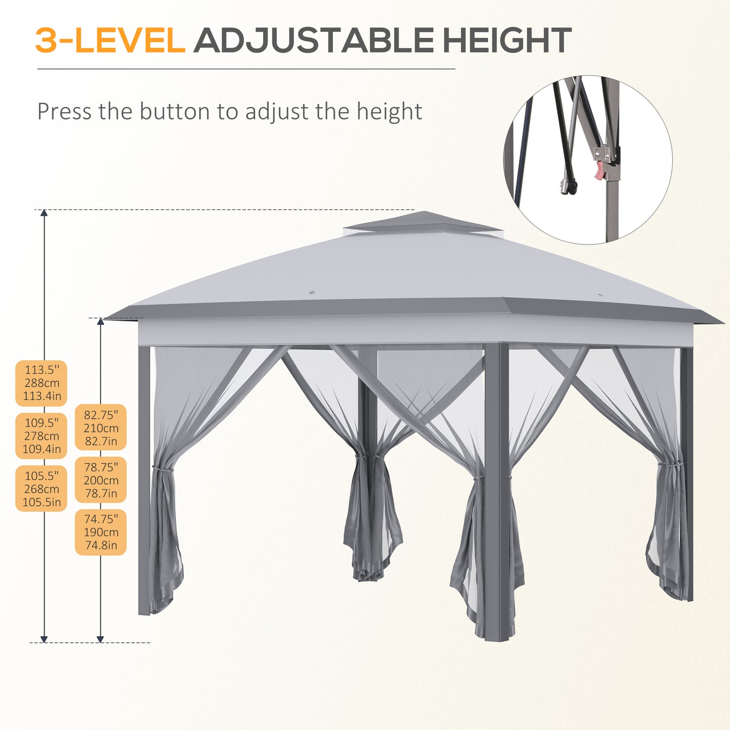 Outsunny 11' x 11' Pop Up Canopy, Double Roof Foldable Canopy Tent with Zippered Mesh Sidewalls, Height Adjustable and Carrying Bag, Event Tent Gray
