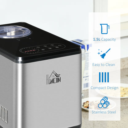 Ice Cream Maker Machine, 1.5L Stainless Steel Gelato, Sorbet, Milkshake, Frozen Yoghurt Maker with Detachable Mixing Paddle LED Display