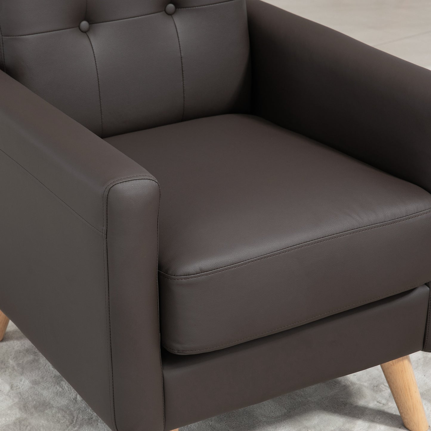 Modern Accent Chair, Tufted Living Room Chairs, PU Leather Armchair for Bedroom, Home Office, Brown
