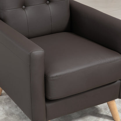 Modern Accent Chair, Tufted Living Room Chairs, PU Leather Armchair for Bedroom, Home Office, Brown