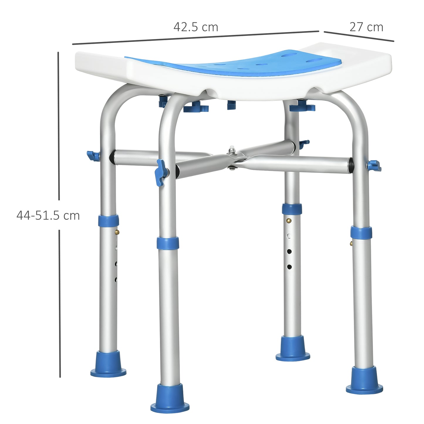 Shower Chair Bathroom Spa Stool Seat, Adjustable, Padded With Built-in Handle And Non-slip Suction Pads - Blue