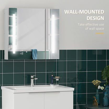 Kleankin Wall Mounted Bathroom Cabinet w/ LED Lights, Illuminated Bathroom Mirror Cabinet w/ Adjustable Shelf, Touch Switch, USB Charge, White