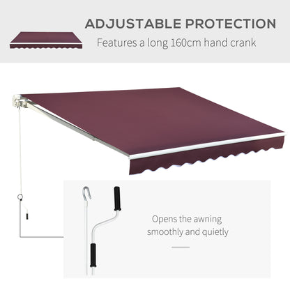 Outsunny 3x4m Garden Patio Retractable Manual Awning Window Door Sun Shade Canopy with Fittings and Crank Handle Wine Red