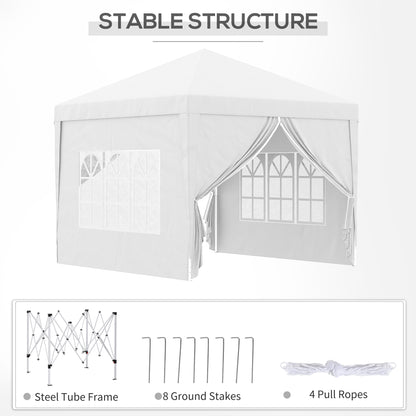 Outsunny 3 x 3m Pop Up Camping Gazebo, Wedding Party Canopy Tent Marquee with Carry Bag and Windows, White