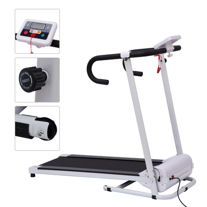 Steel Folding Motorized Home Treadmill With LCD Monitor White