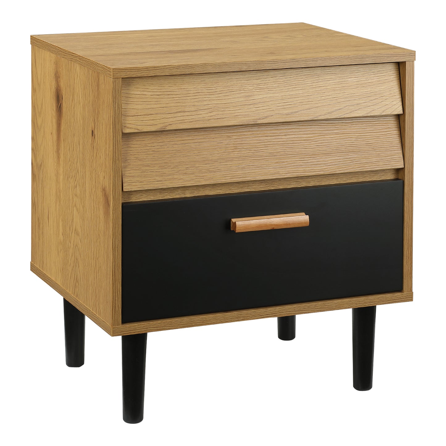 Bedside Table Cabinet Storage Chest with 2 Drawers Nordic Style for Bedroom Living Room Black