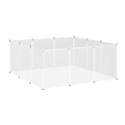 PawHut Pet Playpen DIY Small Guinea Pigs Hutches Open Enclosure Portable Plastic Fence 12 Panels for Kitten Bunny Chinchilla Guinea Pig White