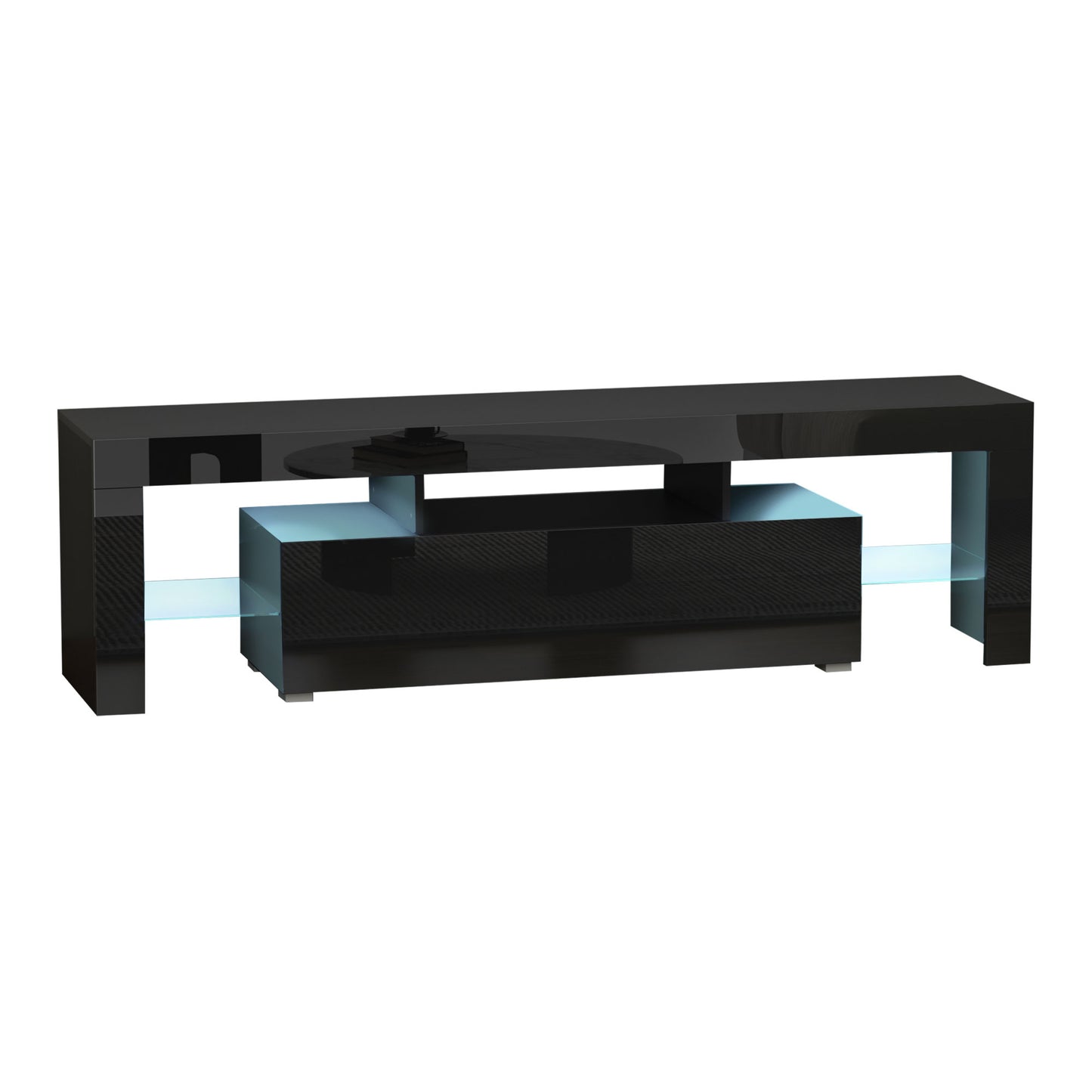 High Gloss TV Stand Cabinet with LED RGB Lights and Remote Control for TVs up to 65", Media TV Console Table with Storage Compartment, Black