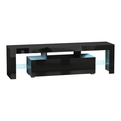 High Gloss TV Stand Cabinet with LED RGB Lights and Remote Control for TVs up to 65", Media TV Console Table with Storage Compartment, Black