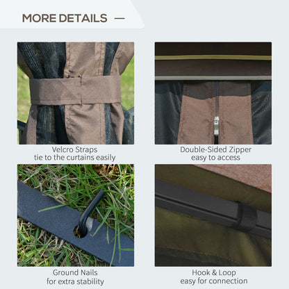 Outsunny Gazebo Garden Outdoor Canopy Double Tier Roof with Removable Mesh Curtains Display Shelves Top Hooks-Coffee