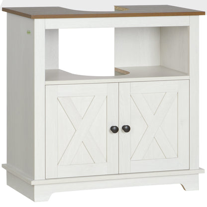 Kleankin Under Sink Cabinet Bathroom Vanity Unit with Double Doors and Storage Shelves, 60 x 30 x 60cm, White