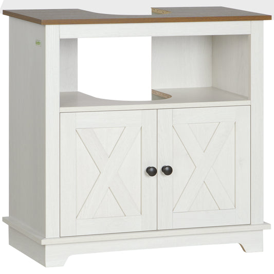 Kleankin Under Sink Cabinet Bathroom Vanity Unit with Double Doors and Storage Shelves, 60 x 30 x 60cm, White