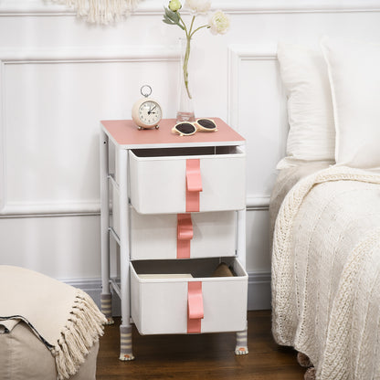 Chest of Drawers, Cloth Organizer Unit with 3 Fabric Drawers, Metal Frame and Wooden Top, Storage Cabinet for Kids Room, Living Room, Pink