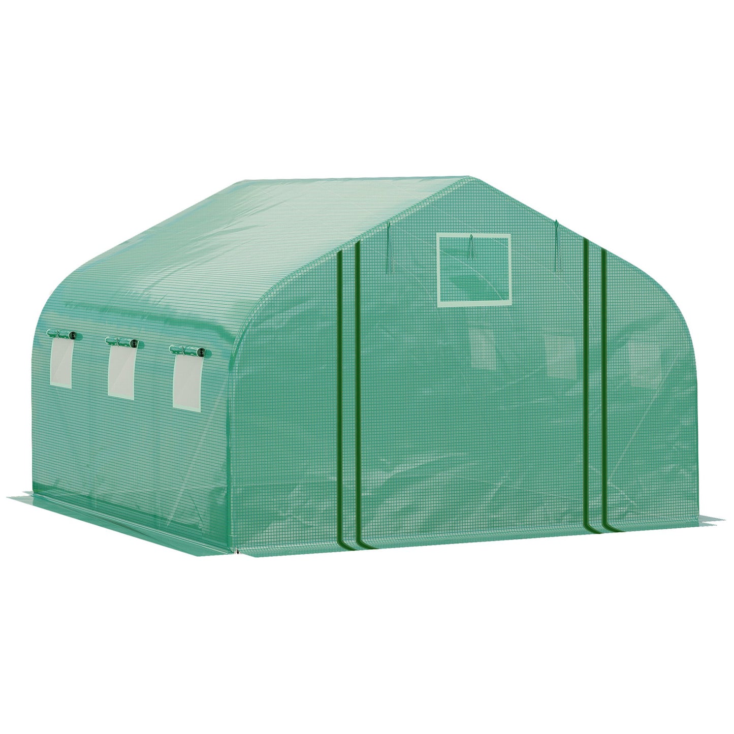Outsunny 4.47 x 3 x 2m Walk-in Tunnel Greenhouse, Portable Polytunnel Tent, Plant Hot House with PE Cover, Zippered Roll Up Door and 6 Windows, Green