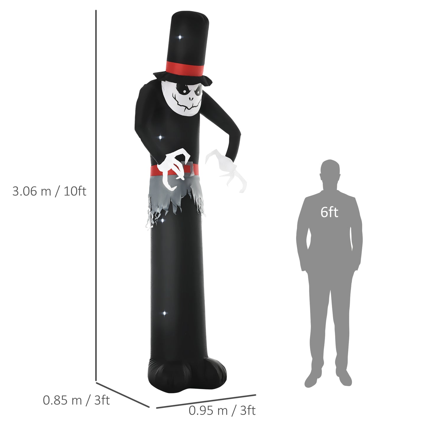 Outsunny 10ft Inflatable Halloween Skinny Ghost in a Tall Hat, Blow-Up Outdoor LED Display