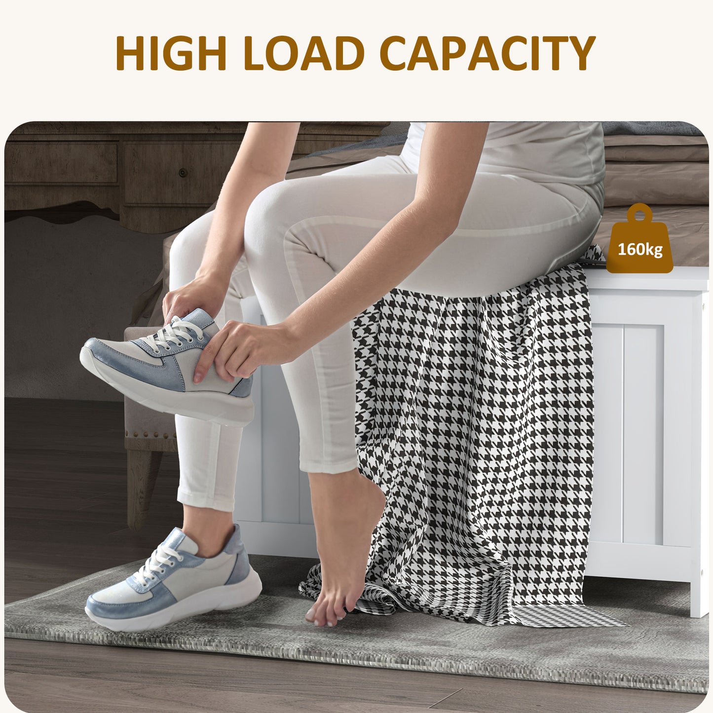 Storage Chest, Modern Storage Trunk with 2 Safety Hinges and Cut-out Handles, Wooden Toy Box for Living Room, Entryway, 76 x 40 x 48 cm, White